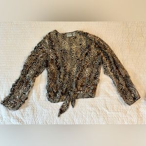 Chico's Semi-Sheer Silk leopard Front Tie Layering Blouse Sz 0 (S) Color: Brown